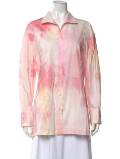 Pre-owned Alejandra Alonso Rojas Tie-dye Print Long Sleeve Button-up Top In Pink