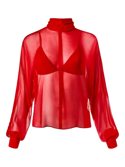 Alejandra Alonso Rojas Turtleneck Tie Blouse In Red