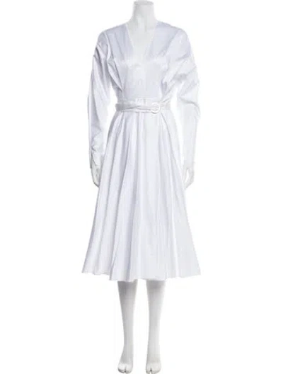 Pre-owned Alejandra Alonso Rojas V-neck Midi Length Dress In White
