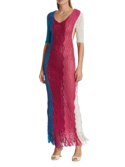 Alejandra Alonso Rojas Women's Colorblocked Crocheted Maxi Dress In Bougainvillea