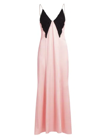 Alejandra Alonso Rojas Women's Crochet Bodice Silk Slip Gown In Pink And Black