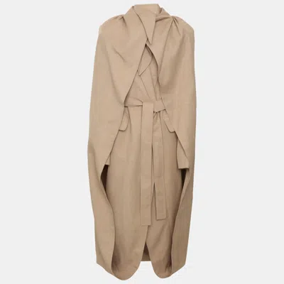Pre-owned Aleksandre Akhalkatsishvili Beige Gabardine Belted Cape Coat Xs In Sand