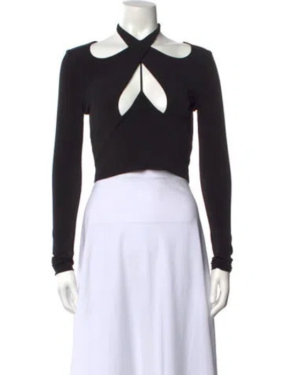 Pre-owned Aleksandre Akhalkatsishvili Halterneck Long Sleeve Crop Top In Black