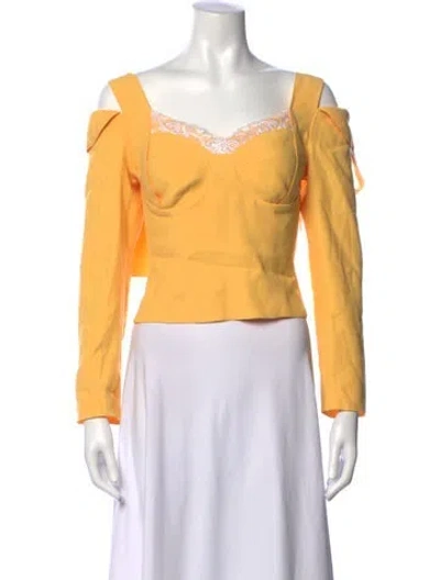 Pre-owned Aleksandre Akhalkatsishvili Off-the-shoulder Long Sleeve Top In Yellow