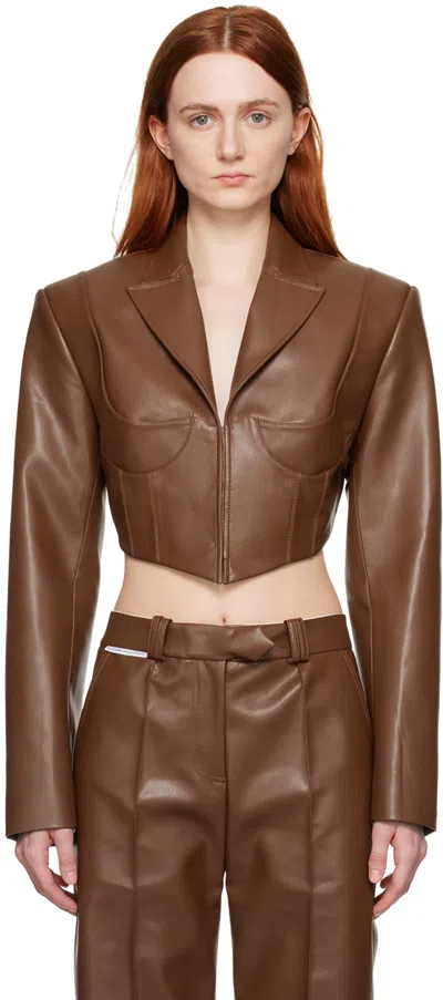 Aleksandre Akhalkatsishvili Faux-leather Cropped Jacket In Chocolate Brown