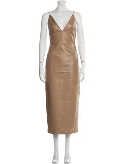 Pre-owned Aleksandre Akhalkatsishvili V-neck Midi Length Dress In Neutrals