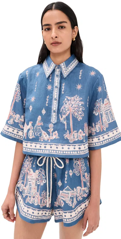 Alemais Acacia Cropped Printed Linen Shirt In Multi