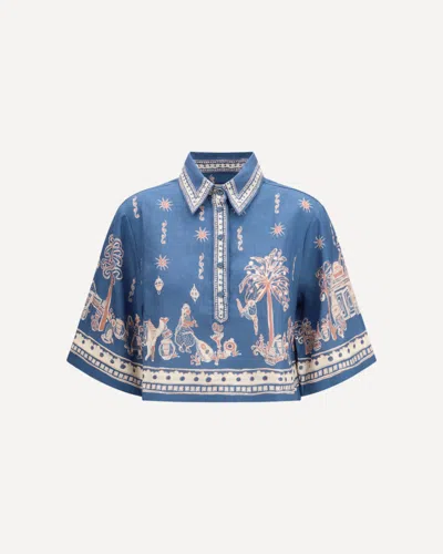 Alemais Acacia Cropped Printed Linen Shirt In Multi