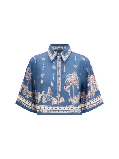 Alemais Acacia Cropped Printed Linen Shirt In Multi