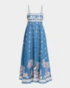 Alemais Acacia Printed Linen Midi Dress In Blue