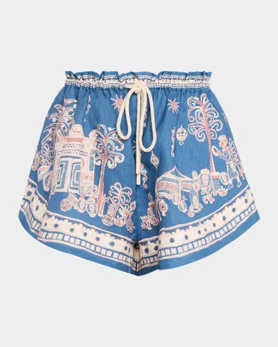 Alemais Acacia Linen Shorts In Blue