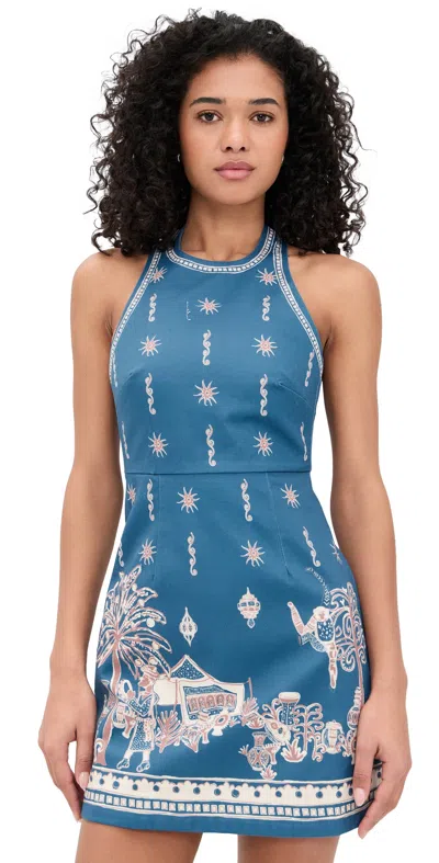 Alemais Acacia Printed Organic Cotton-drill Mini Dress In Blue