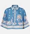 Alemais Alémais Acacia Printed Cropped Linen Shirt In Blue