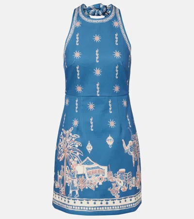 Alemais Alémais Acacia Printed Halterneck Cotton Minidress In Blue