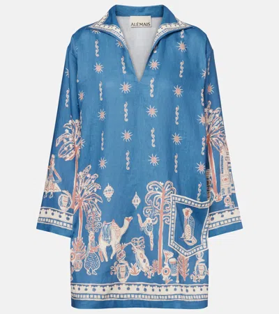 Alemais Alémais Acacia Printed Linen Minidress In Blue