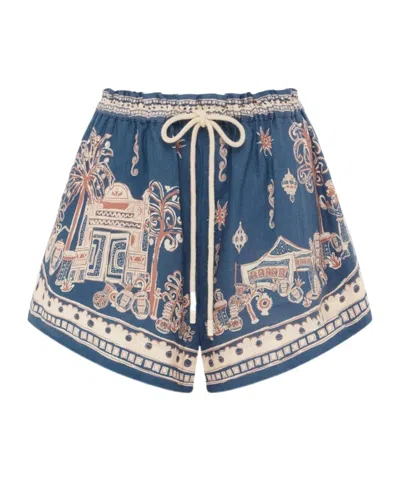 Alemais Acacia Printed Mid-rise Shorts In Blue