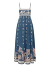 Alemais Acacia Printed Linen Midi Dress In Blue
