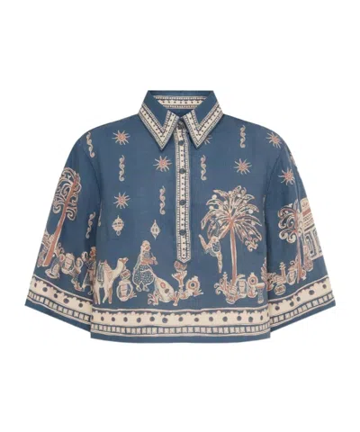 Alemais Acacia Cropped Printed Linen Shirt In Multi