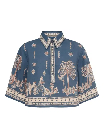 Alemais Acacia Cropped Printed Linen Shirt In Multi
