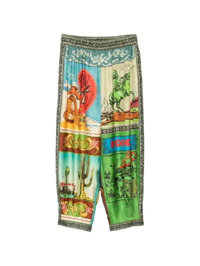 Alemais Ace Graphic-print Silk Trousers In Green