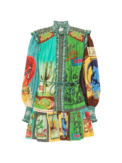 Alemais Ace Ruffled Graphic-print Mini Dress In Green