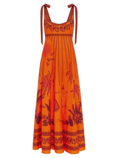 Alemais Adjustable Self-tie Linen Mini Dress With Shirred Back Panel & Curved Neckline In Arancione