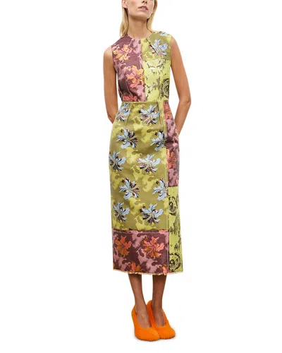 Alemais Adriana Paneled Floral-brocade Midi Dress In Green