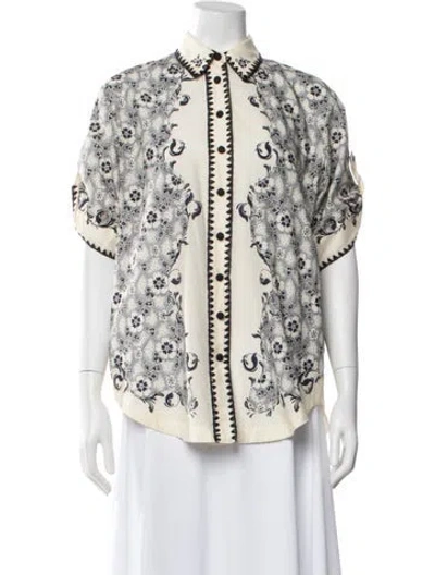 Pre-owned Alemais Airlie Floral Print Blouse In White