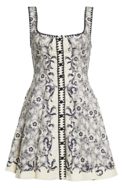 Alemais Airlie Floral Sleeveless Fit & Flare Linen & Cotton Dress In Navy/cream