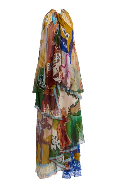 Alemais Alémais Mlak Printed Chiffon Halter Gown In Multi