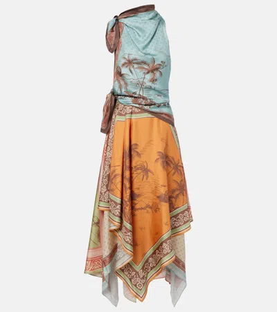 Alemais Alberta Draped Printed Silk-twill Midi Dress In Pattern