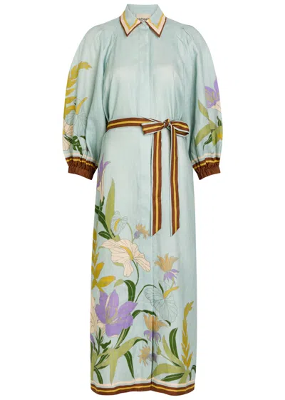 Alemais Alfie Belted Printed Linen Midi Shirt Dress In Multi