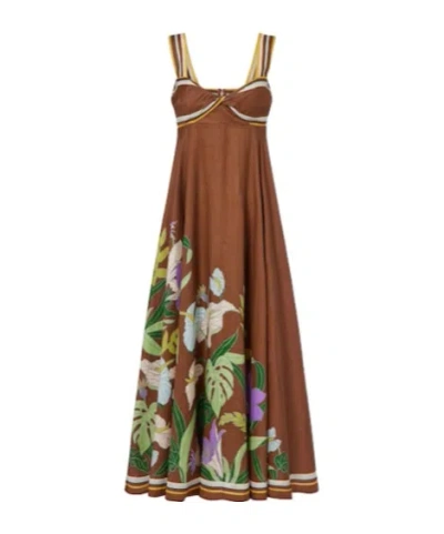 Alemais Alfie Floral Linen Midi Dress In Brown