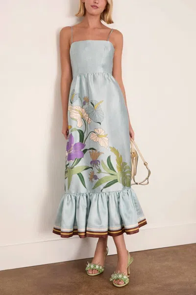 Alemais Alfie Floral Midi Dress In Ice Blue In Gray