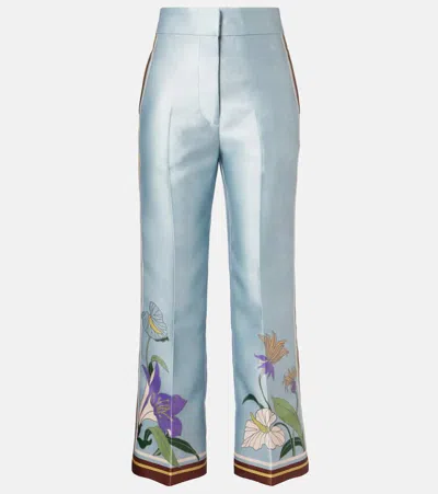 Alemais Alfie Floral-print Recycled Taffeta Wide-leg Pants In Blue