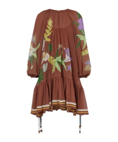 Alemais Alfie Gathered Cotton And Silk Minidress In Brown
