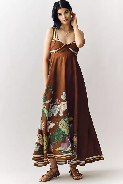 Alemais Alfie Linen Sleeveless Midi Sundress In Brown