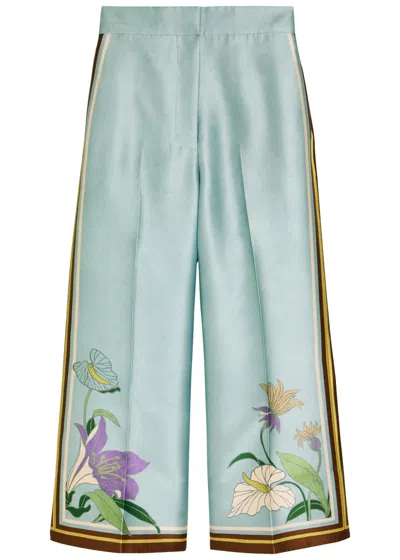 Alemais Alfie Printed Satin-twill Trousers In Blue