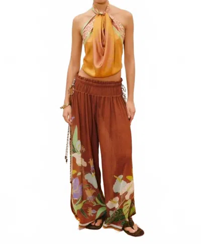 Alemais Alfie Ruched Pant In Floral Placement Print In Brown