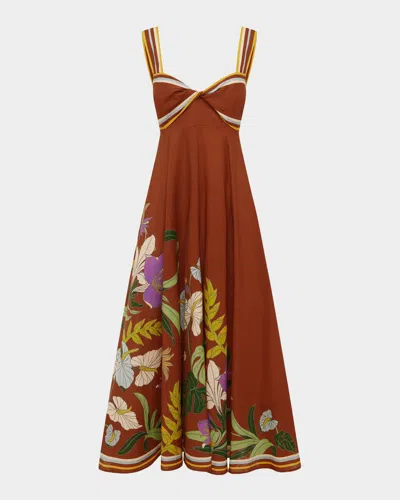 Alemais Alfie Twist Linen Midi Dress In Brown