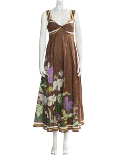 Pre-owned Alemais Alfie Twist Sundress Long Dress W/ Tags In Brown