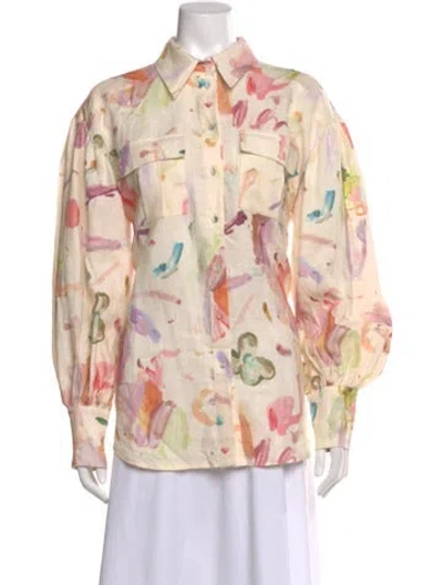 Pre-owned Alemais Annie Tie-dye Utility Shirt Linen Blouse In Neutral