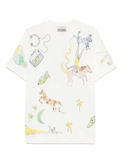 Alemais Anouk Illustration-print Cotton T-shirt In White