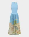 Alemais Womens Sky Sky Anouk Graphic-pattern Cotton Midi Dress In Blue