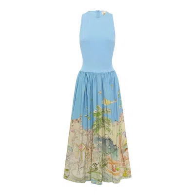 Alemais Womens Sky Sky Anouk Graphic-pattern Cotton Midi Dress In Blue