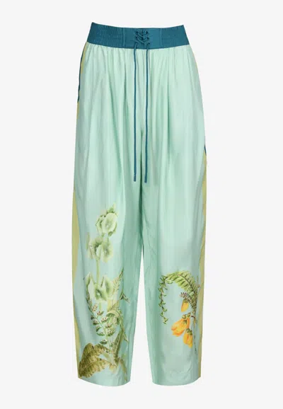 Alemais Anta Printed Wide-leg Pants In Green