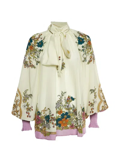 Pre-owned Alemais Antoinette Floral-print Neck-tie Blouse In Neutral