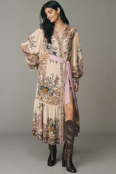 Alemais Antoinette Long-sleeve Silk Blend Midi Shirt Dress In Multi