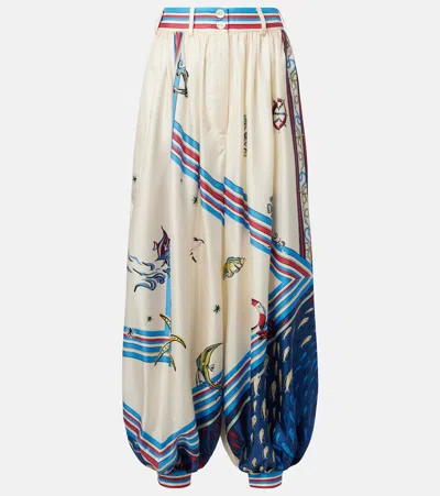 Alemais Alémais Apollo Printed Cropped Silk Satin Balloon Pants In White