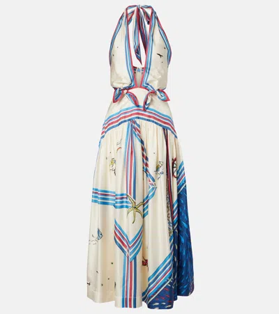 Alemais Apollo Printed Silk Midi Dress In White